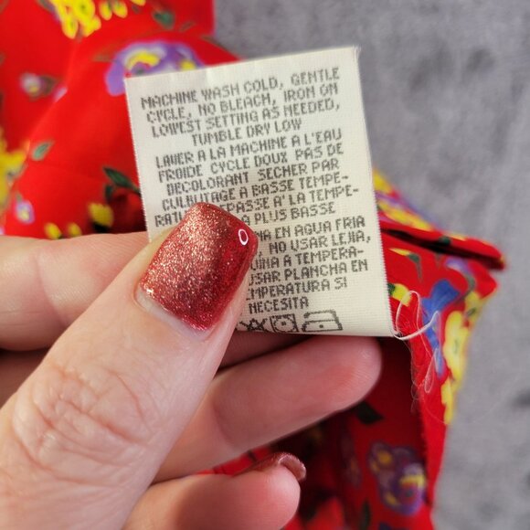 Leslie Fay Womens Button Up Blouse‎ M Red Floral Print Vintage 90s Cottagecore - Picture 9 of 10